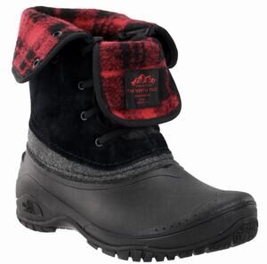 The North Face Shellista II Roll Down Waterproof Boots 10.5 Black Red Plaid